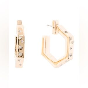 ALLSAINTS Scatter Pave Hexagon Hoop Earrings Gold Tone With Stones